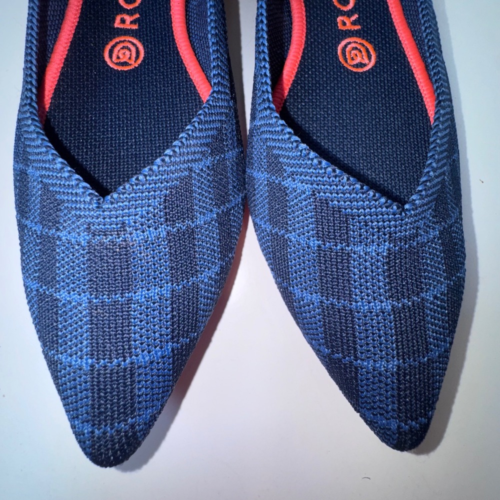 Rothy's The Point Women 8.5 Retired Indigo Gingham Plaid Flats Preppy - Picture 2 of 9